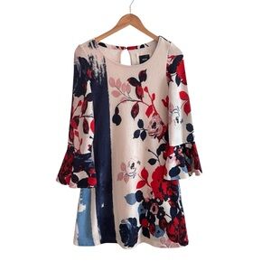 ANTHROPOLOGIE MAEVE | Floral Print Knit Swing Mini Dress XS Bell Sleeves